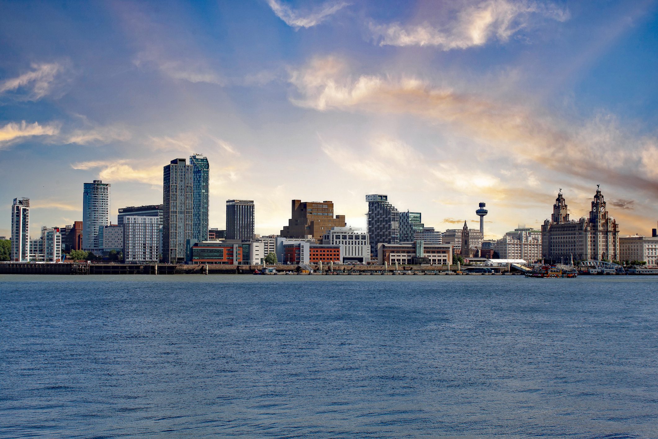 shot of the Liverpool skyline, this photo was taken from New Brighton Promenade across the River Mersey. This River is famous for its ferry crossings.