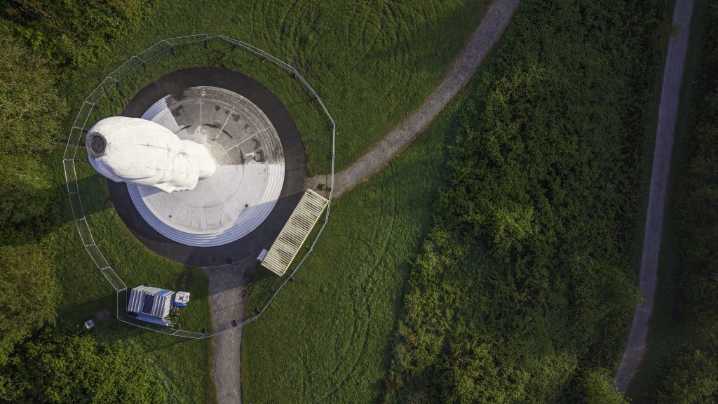 Aerial view of 'The Dream' sculpture in Liverpool City Region's St Helens. - Copyright Straus Imagery 2026