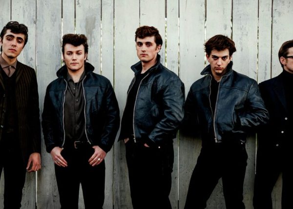 Pic: (L-R) Ellis Murphy at Paul McCartney, Patrick Gilmore as Pete Best, Rhys Mannion as John Lennon, Harvey Brett as George Harrison, Louis Landau as Stu Sutcliffe (Image: Gordon Timpen/ Hamburg Films Ltd)