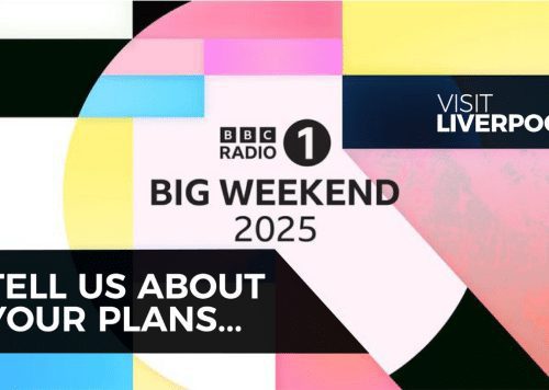 A graphic for BBC Big Weekend which is different colours of pinks, blues, and yellows.