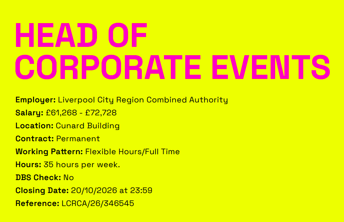Liverpool City Region Combined Authority is recruiting a Head of Corporate Events for Liverpool City Region Destination Partnership (LCRDP).