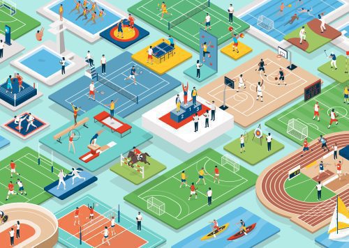 Montage of illustrated sports