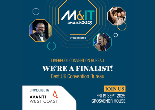 A graphic for the M&IT awards that says Liverpool Convention Bureau has been nominated for an award.