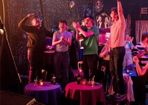 A shot from the production of ITV show G'wed with people dancing.